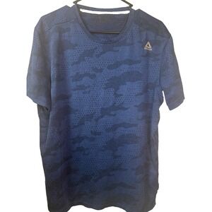 Reebok Men's‎ T-Shirt Large Blue Camo Print Athletic Training Gym Tee